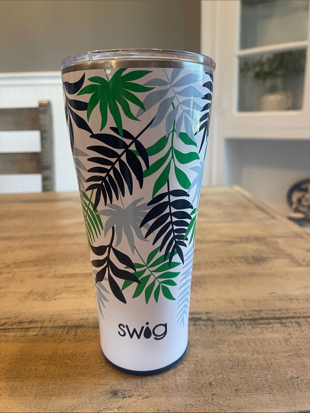 SWIG Tropical Leaf White & Green Insulated Tumbler